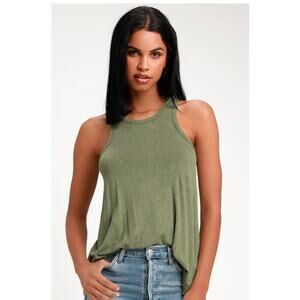 VTG Free People Ribbed Tank Top Women’s XS Olive Green USA Made GUC